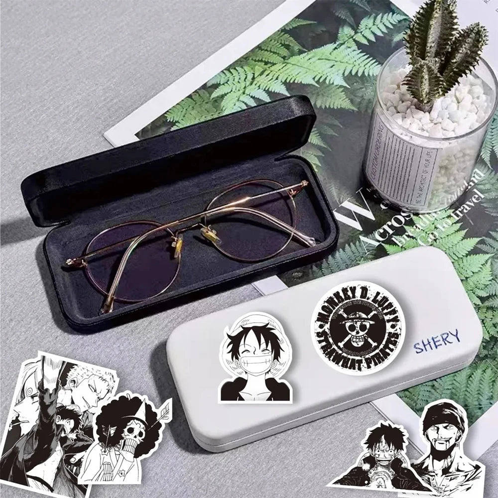 Anime ONE PIECE Sticker Set - 10/30/65 Pieces - Waterproof Black and White Stickers for Kids, DIY Projects, Graffiti, Motorcycles, Skateboards, and Laptops