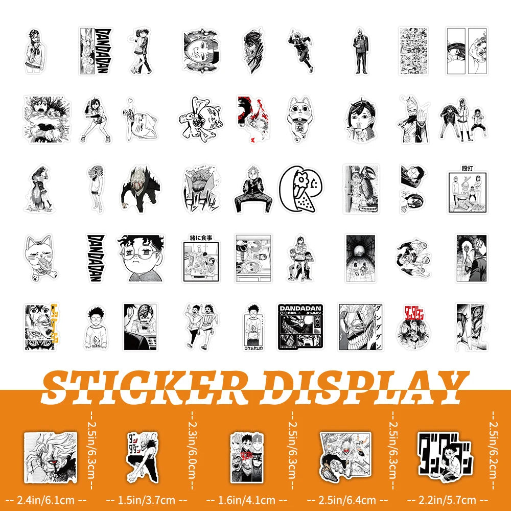 Black and White Manga Dandadan Anime Stickers - Waterproof Decals for Laptops, Travel Luggage, Skateboards, Cars, and Phones (10/30/50 Pieces)