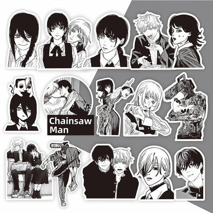 Black and White Chainsaw Man Anime Stickers - Set of 10/30/75 Waterproof Decals for Skateboards, Laptops, and Phones