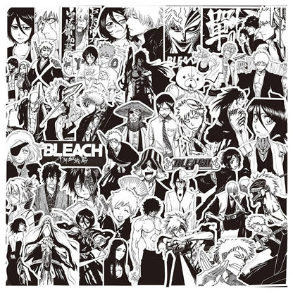 Black and White Anime BLEACH Sticker Set - 10/30/75 Pieces for Kids, Ideal for Skateboards, Phone Cases, Laptops, and DIY Projects