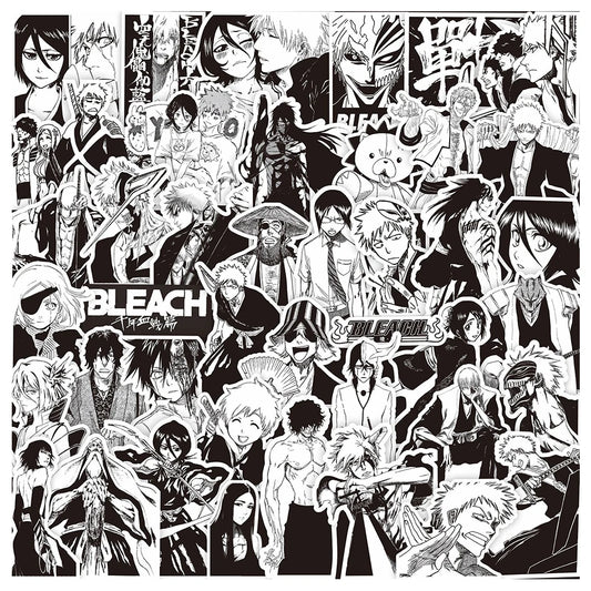 Black and White Anime BLEACH Sticker Set - 10/30/75 Pieces for Kids, Ideal for Skateboards, Phone Cases, Laptops, and DIY Projects