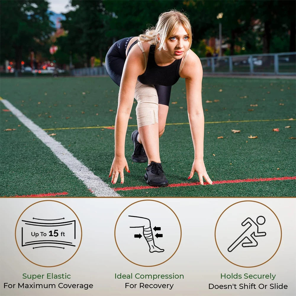 Cotton Compression Elastic Bandage Wrap - Latex-Free Support for Sports Injuries and Foot Sprains