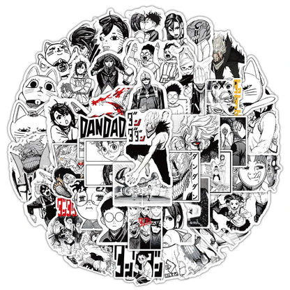 Black and White Manga Dandadan Anime Stickers - Waterproof Decals for Laptops, Travel Luggage, Skateboards, Cars, and Phones (10/30/50 Pieces)