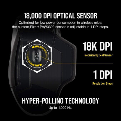 Dark CORE RGB PRO Wireless/Wired FPS MOBA Gaming Mouse – 18,000 DPI, Fast Response Time, 8 Programmable Side Buttons, Dynamic Multi-Color Backlighting – Black