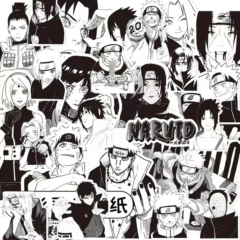 Anime NARUTO Black and White Graffiti Sticker Set - 10/30/65 Pieces for DIY Projects, Phone, Skateboard, and Notebook Decor