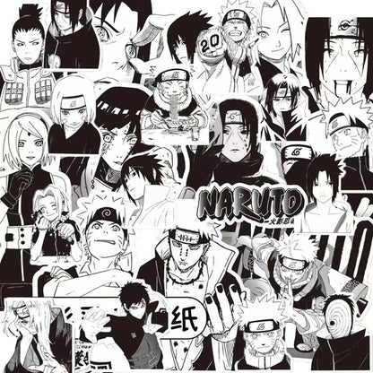 Anime NARUTO Black and White Graffiti Sticker Set - 10/30/65 Pieces for DIY Projects, Phone, Skateboard, and Notebook Decor