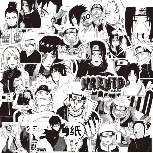 Anime NARUTO Black and White Graffiti Sticker Set - 10/30/65 Pieces for DIY Projects, Phone, Skateboard, and Notebook Decor