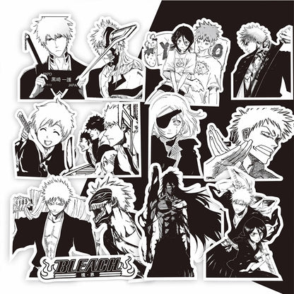 Black and White Anime BLEACH Sticker Set - 10/30/75 Pieces for Kids, Ideal for Skateboards, Phone Cases, Laptops, and DIY Projects
