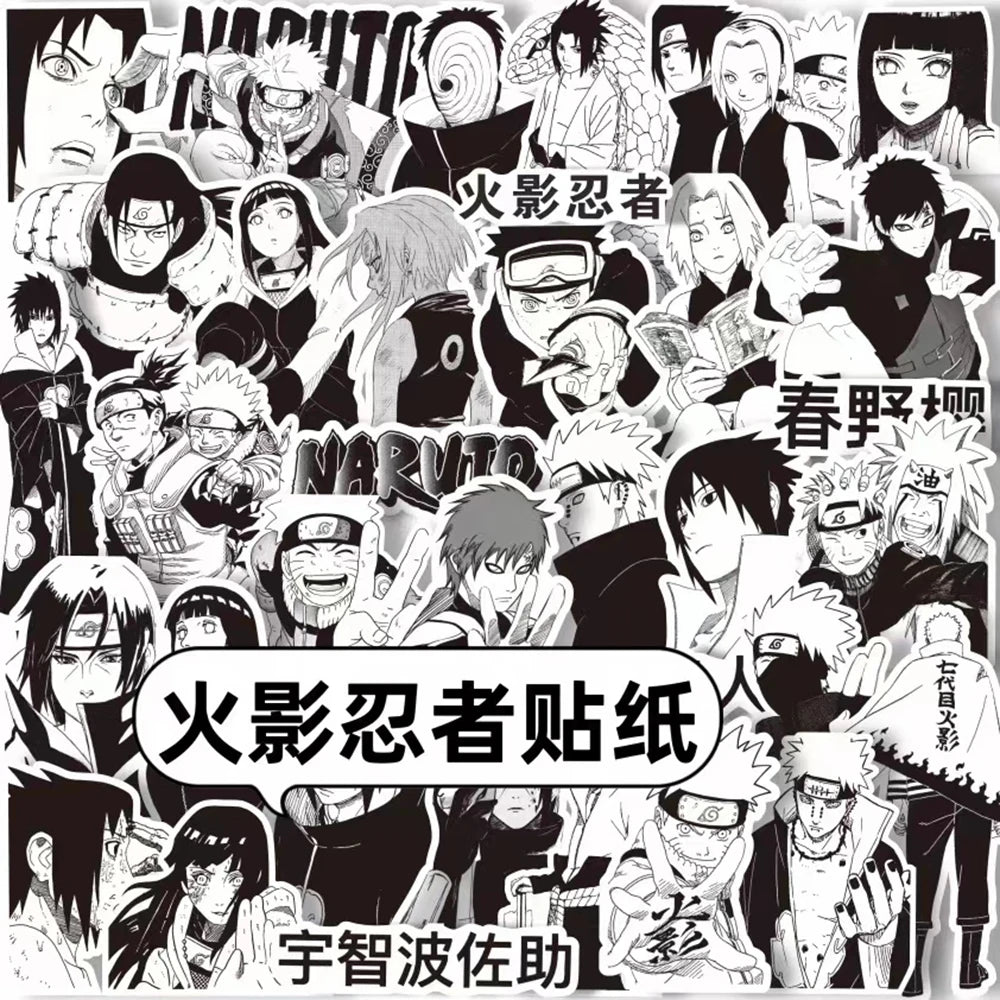 Anime NARUTO Black and White Graffiti Sticker Set - 10/30/65 Pieces for DIY Projects, Phone, Skateboard, and Notebook Decor