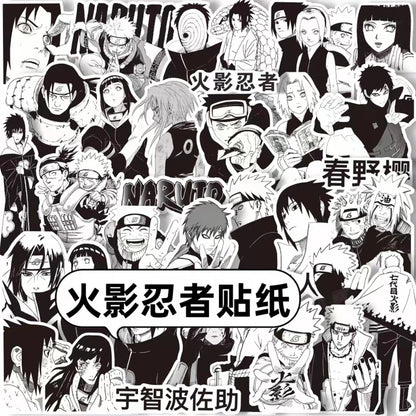 Anime NARUTO Black and White Graffiti Sticker Set - 10/30/65 Pieces for DIY Projects, Phone, Skateboard, and Notebook Decor