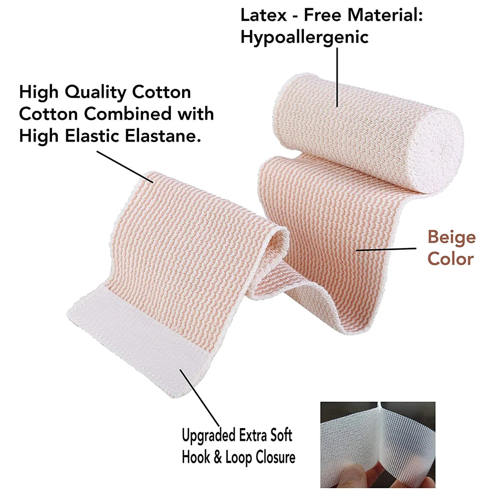 Cotton Compression Elastic Bandage Wrap - Latex-Free Support for Sports Injuries and Foot Sprains