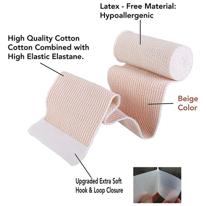 Cotton Compression Elastic Bandage Wrap - Latex-Free Support for Sports Injuries and Foot Sprains
