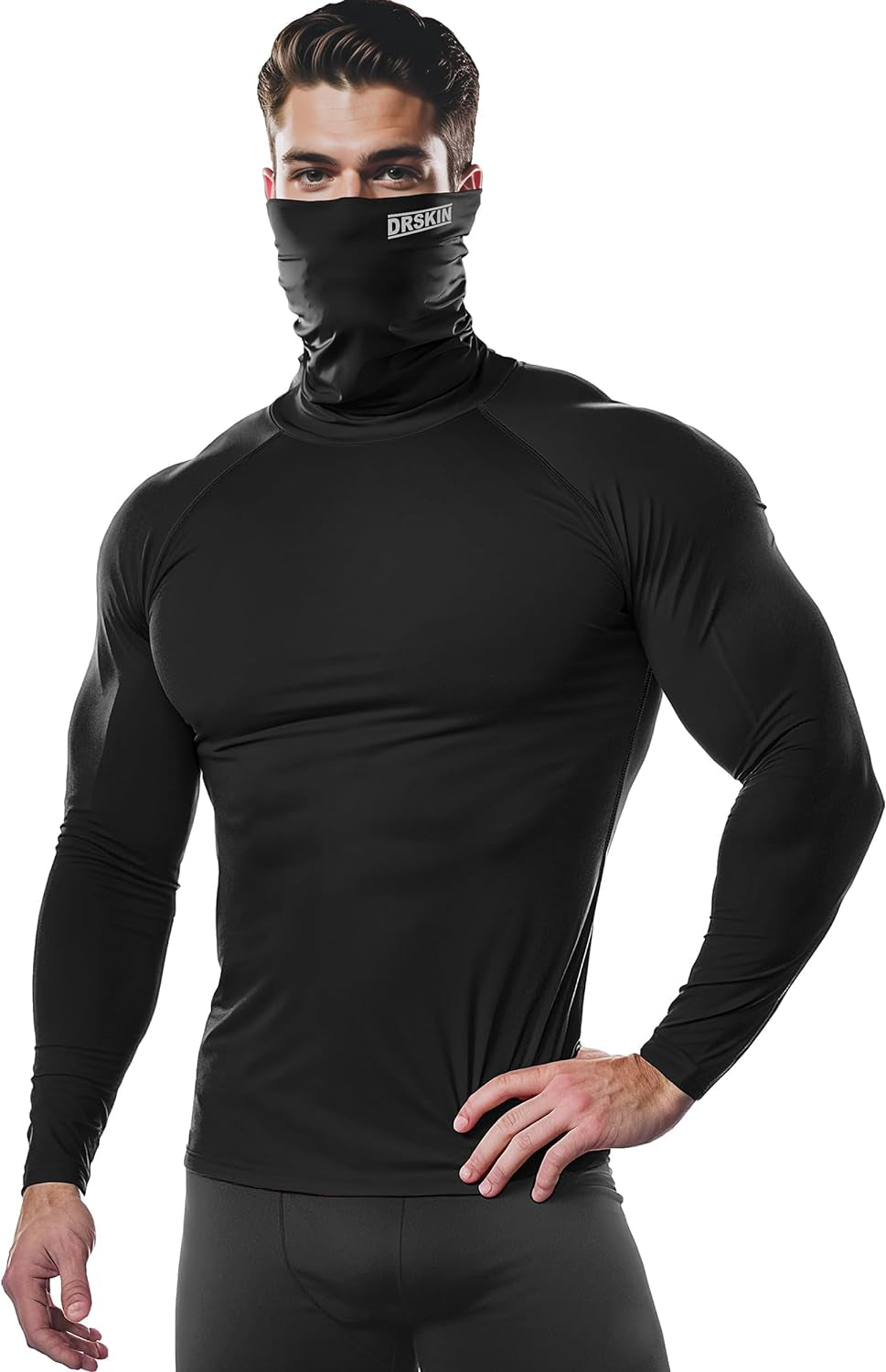 Men's Turtleneck Compression Long Sleeve Sports Baselayer - Available in 1 or 2 Pack for Running and Athletic Workouts