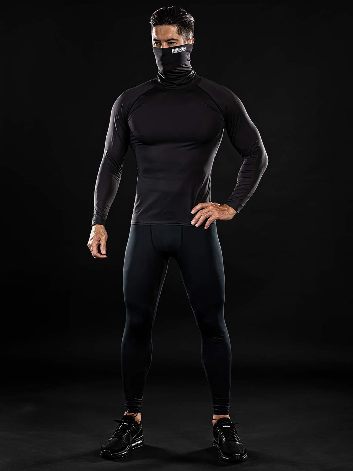Men's Turtleneck Compression Long Sleeve Sports Baselayer - Available in 1 or 2 Pack for Running and Athletic Workouts