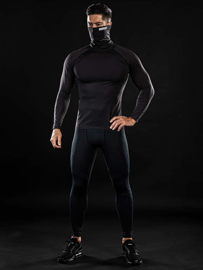 Men's Turtleneck Compression Long Sleeve Sports Baselayer - Available in 1 or 2 Pack for Running and Athletic Workouts