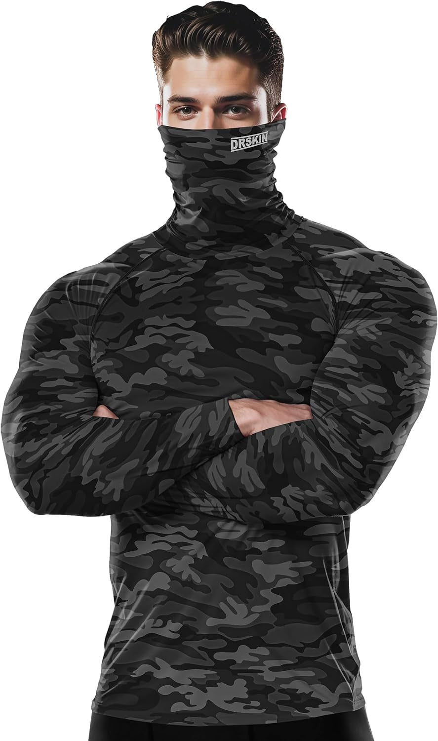 Men's Turtleneck Compression Long Sleeve Sports Baselayer - Available in 1 or 2 Pack for Running and Athletic Workouts