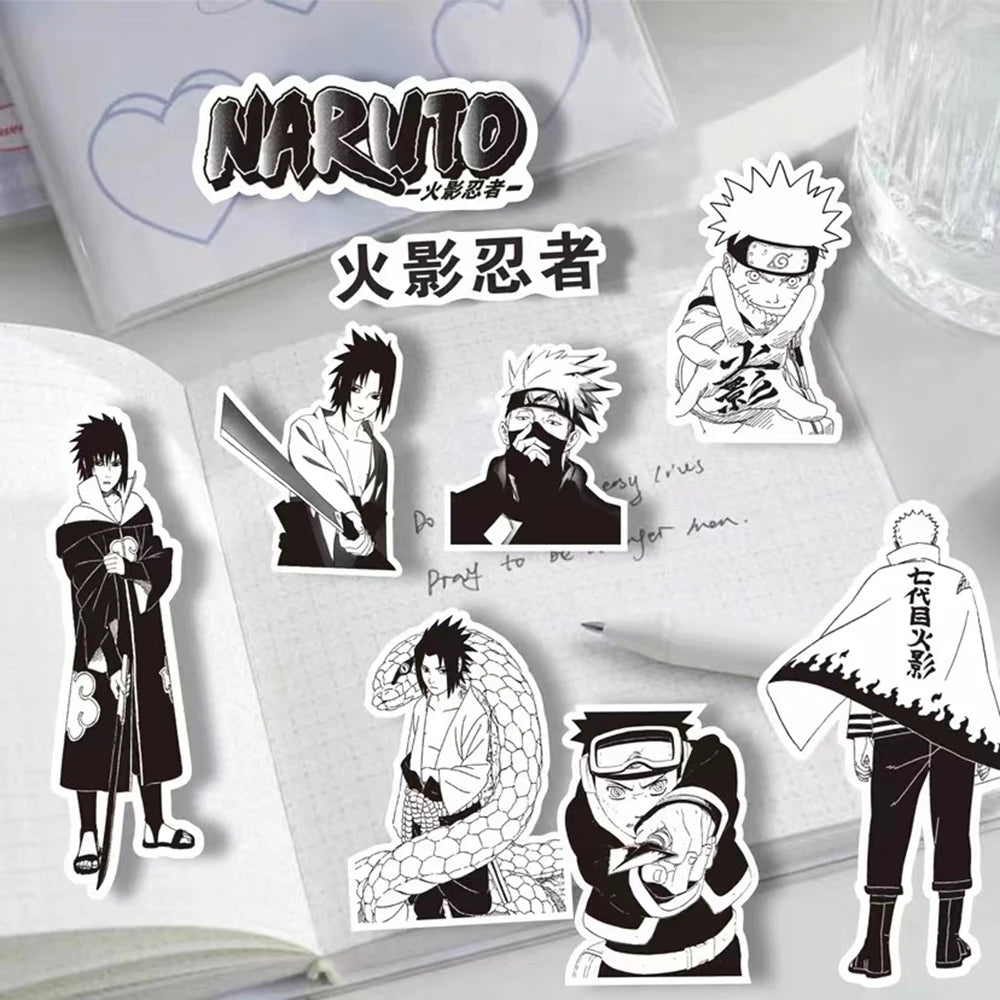 Anime NARUTO Black and White Graffiti Sticker Set - 10/30/65 Pieces for DIY Projects, Phone, Skateboard, and Notebook Decor