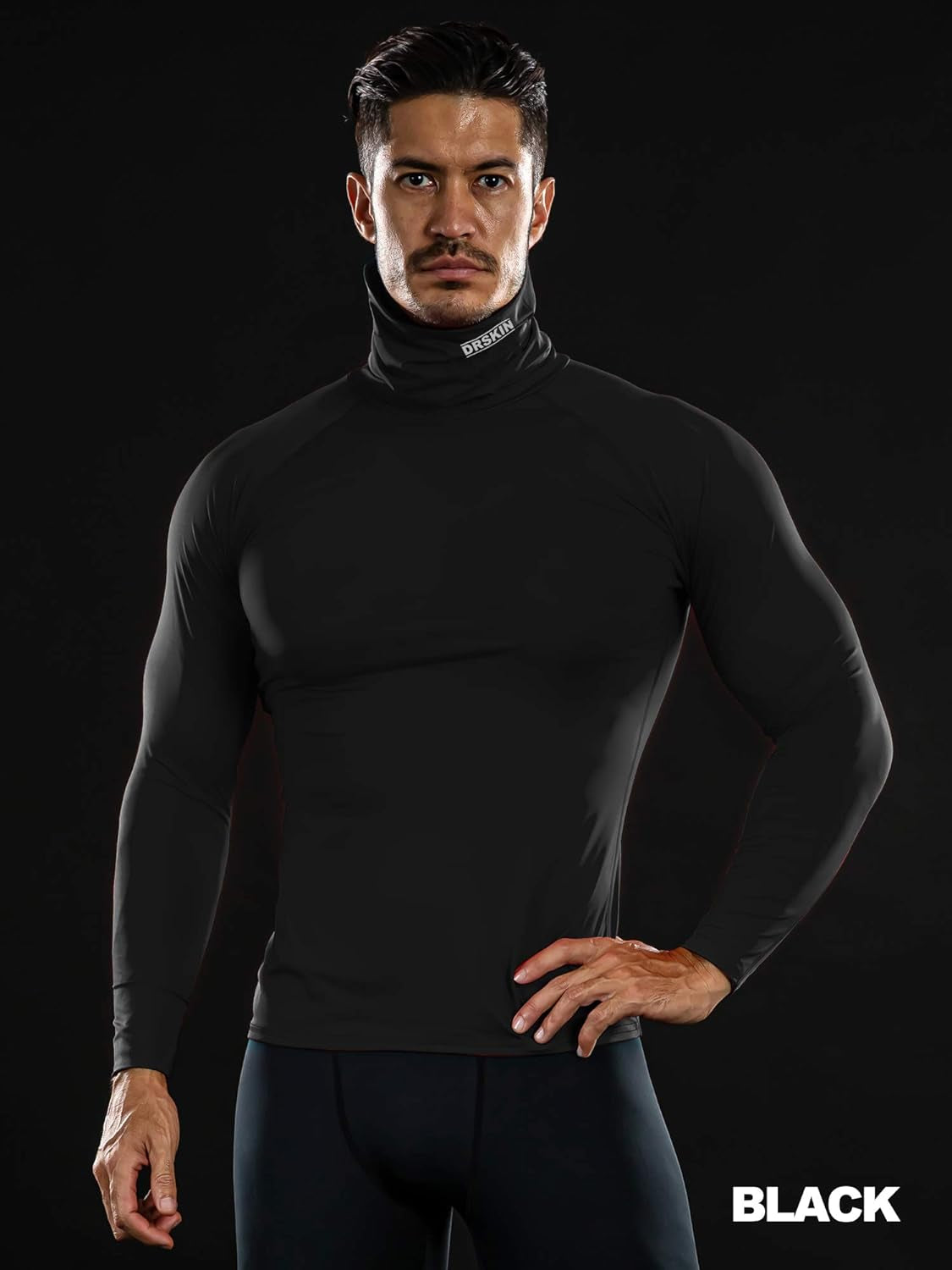 Men's Turtleneck Compression Long Sleeve Sports Baselayer - Available in 1 or 2 Pack for Running and Athletic Workouts