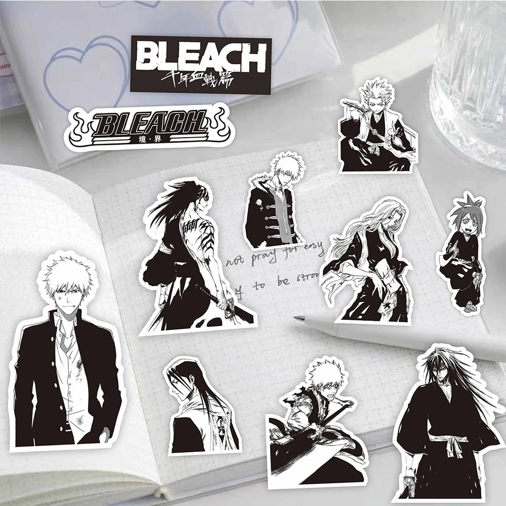 Black and White Anime BLEACH Sticker Set - 10/30/75 Pieces for Kids, Ideal for Skateboards, Phone Cases, Laptops, and DIY Projects