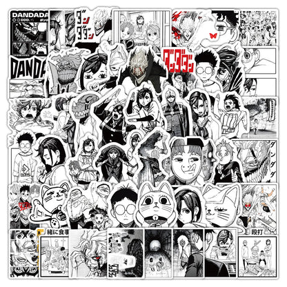 Black and White Manga Dandadan Anime Stickers - Waterproof Decals for Laptops, Travel Luggage, Skateboards, Cars, and Phones (10/30/50 Pieces)