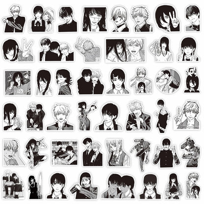 Black and White Chainsaw Man Anime Stickers - Set of 10/30/75 Waterproof Decals for Skateboards, Laptops, and Phones