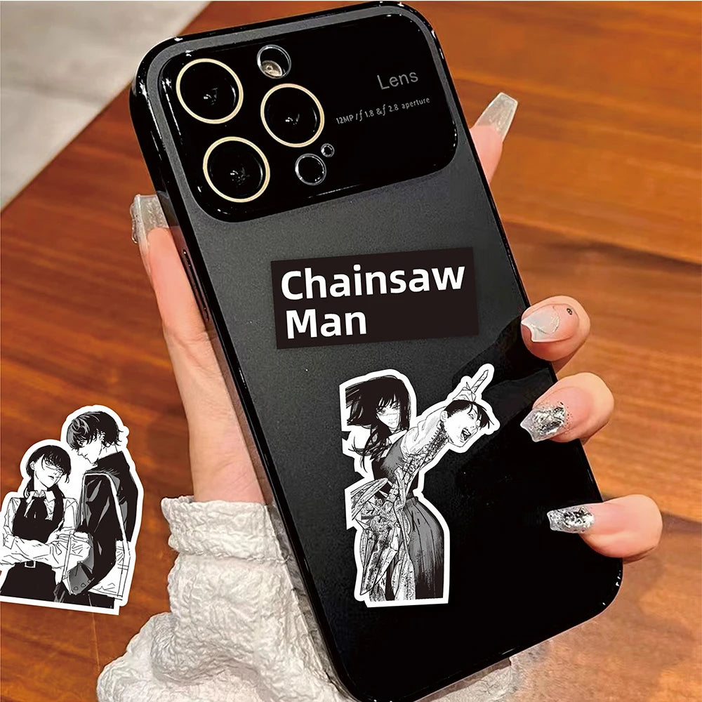 Black and White Chainsaw Man Anime Stickers - Set of 10/30/75 Waterproof Decals for Skateboards, Laptops, and Phones