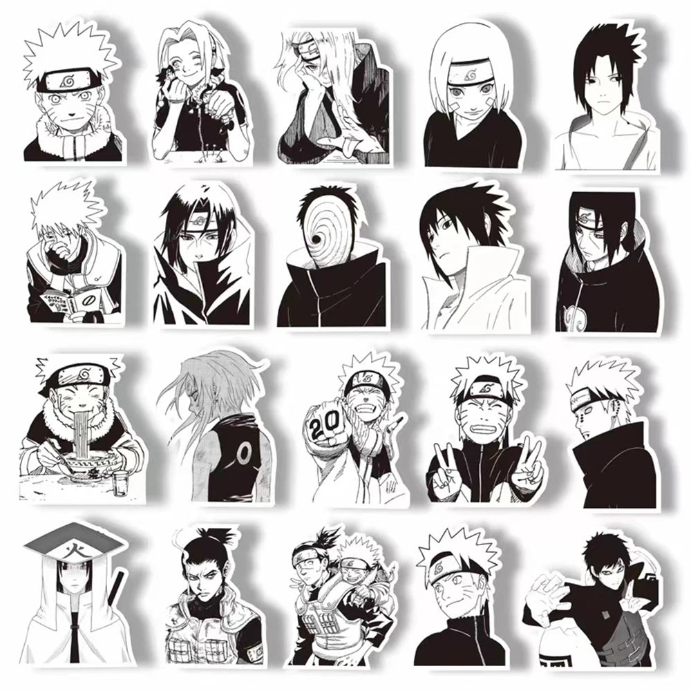 Anime NARUTO Black and White Graffiti Sticker Set - 10/30/65 Pieces for DIY Projects, Phone, Skateboard, and Notebook Decor