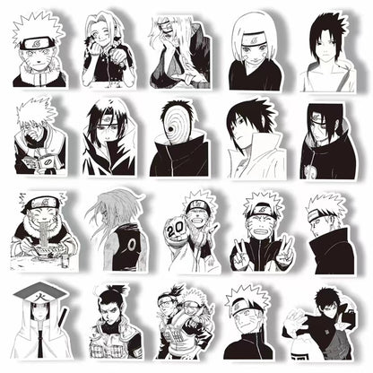 Anime NARUTO Black and White Graffiti Sticker Set - 10/30/65 Pieces for DIY Projects, Phone, Skateboard, and Notebook Decor