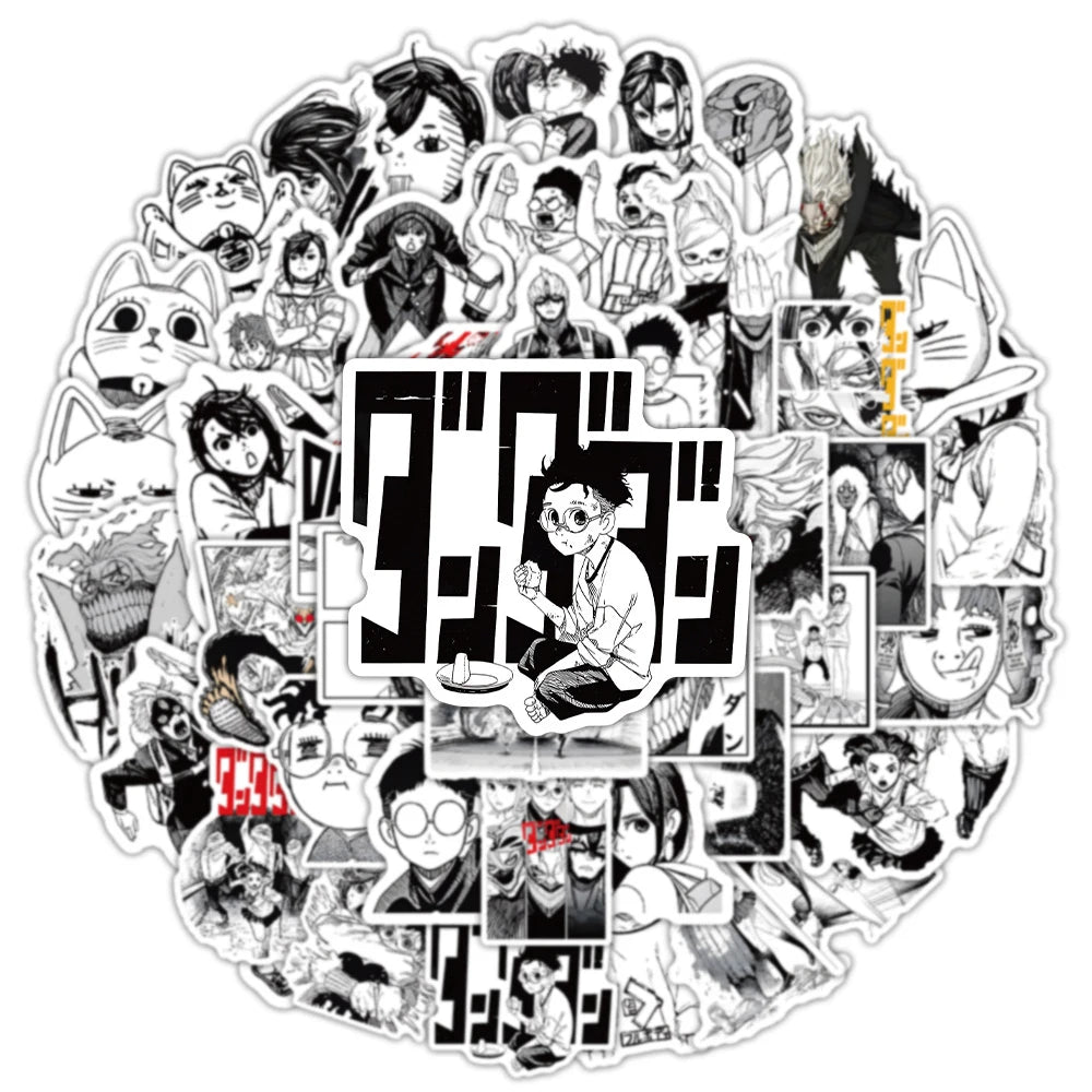 Black and White Manga Dandadan Anime Stickers - Waterproof Decals for Laptops, Travel Luggage, Skateboards, Cars, and Phones (10/30/50 Pieces)