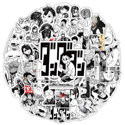 Black and White Manga Dandadan Anime Stickers - Waterproof Decals for Laptops, Travel Luggage, Skateboards, Cars, and Phones (10/30/50 Pieces)