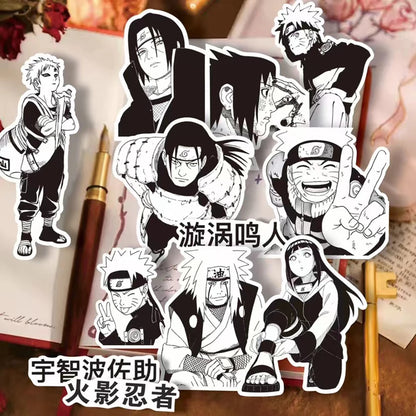 Anime NARUTO Black and White Graffiti Sticker Set - 10/30/65 Pieces for DIY Projects, Phone, Skateboard, and Notebook Decor