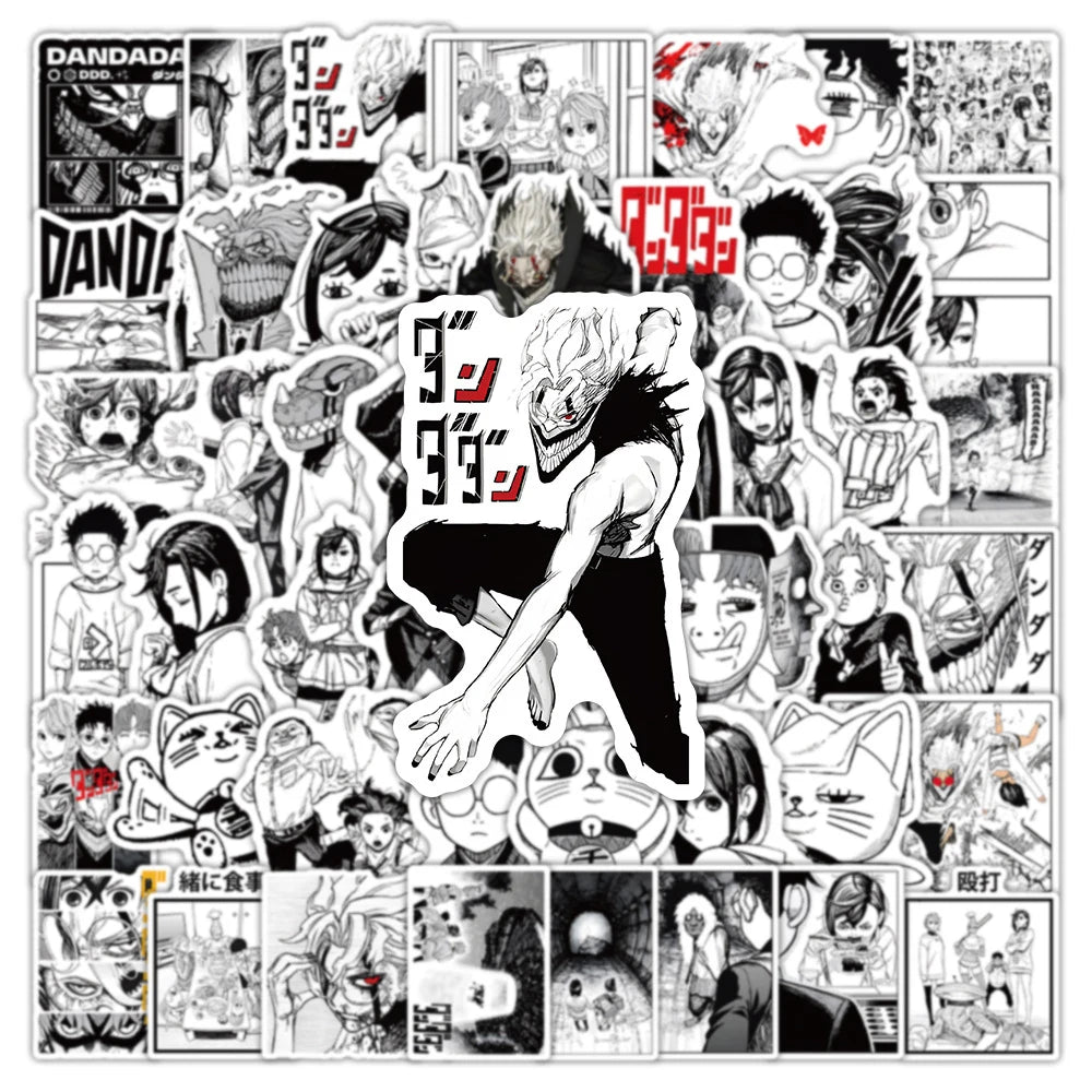 Black and White Manga Dandadan Anime Stickers - Waterproof Decals for Laptops, Travel Luggage, Skateboards, Cars, and Phones (10/30/50 Pieces)